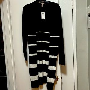 Black and white open front cardigan